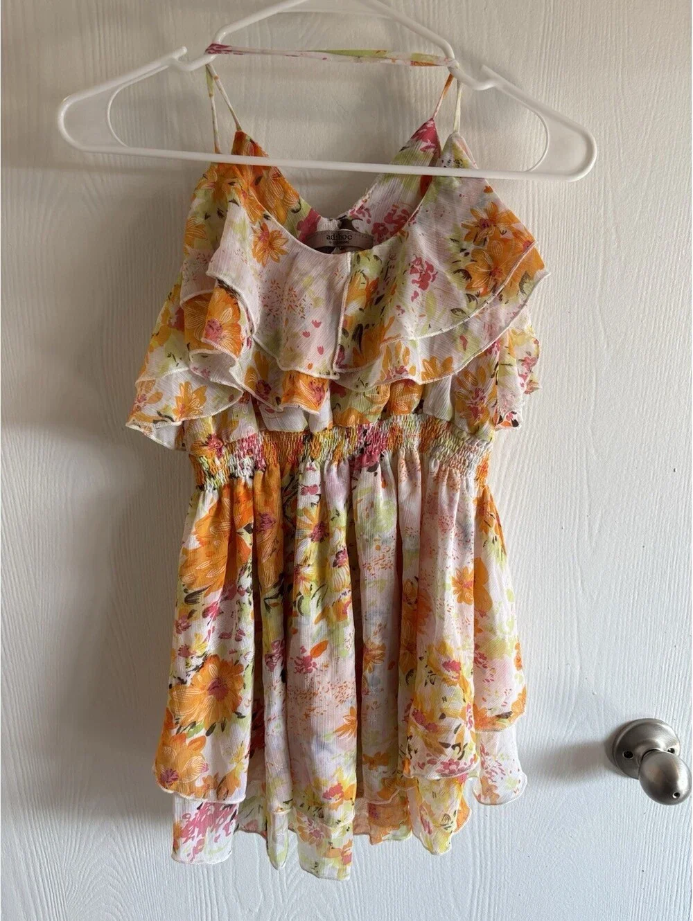 ad:hoc Watercolor Floral Ruffle Blouse Tunic Dress Bohemian Summer Cami Size S